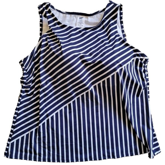 Women's Navy 24W Swim Top High Neck Padded Bra Lands' End Modest 3X Striped S36 - Picture 1 of 5